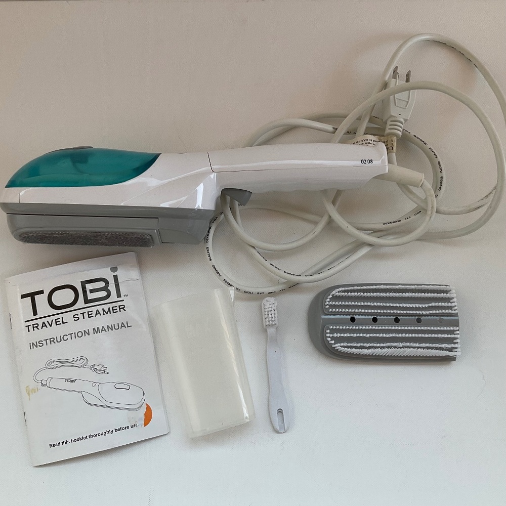 TOBI TRAVEL PORTABLE HAND HELD STEAMER WITH ATTACHMENT BRUSHES EUC